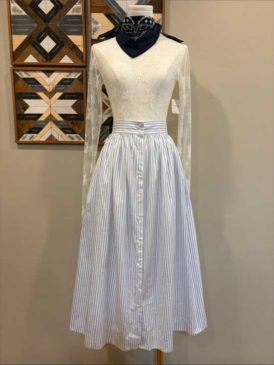 Ralph Lauren Dresses & Skirts - Vintage Ralph Lauren Blue Label 80s Striped Cotton Flared Button Down Maxi Skirt